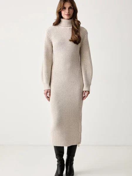 Armani Exchange rochie tricotată cu lână bej