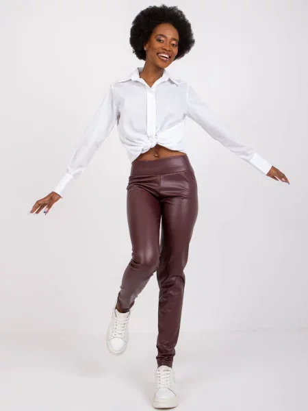 Leggings Fashionhunters din piele bordo