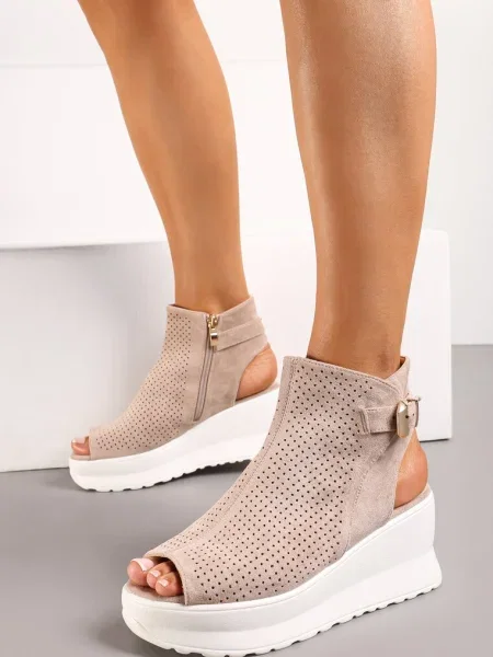 Sandale cu platformă și vârf Peep Toe Bhanios bej