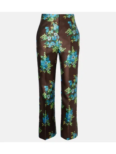 Pantaloni Alemais din satin cu model floral maro