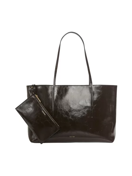 Shopper kabelka Calvin Klein s autogramom z ekologickej kože hnedá