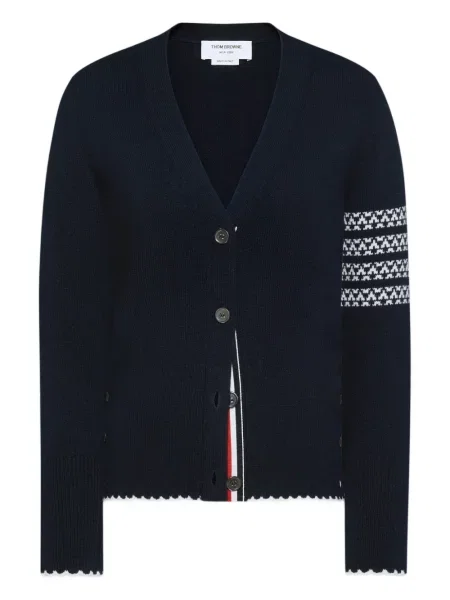Cardigan Thom Browne cu dungi cu decolteu în V albastru