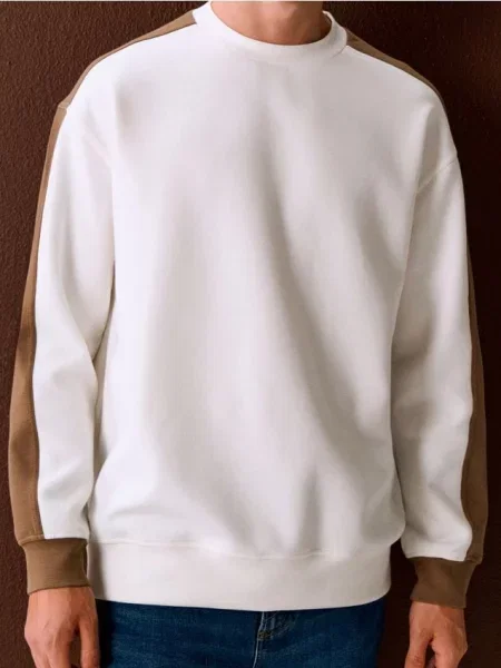 Sinsay Bluza crewneck z lampasami kremowy