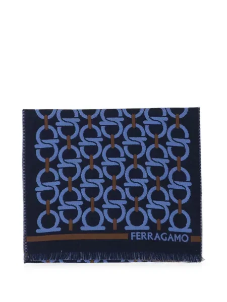 Fular Ferragamo cu franjuri albastru