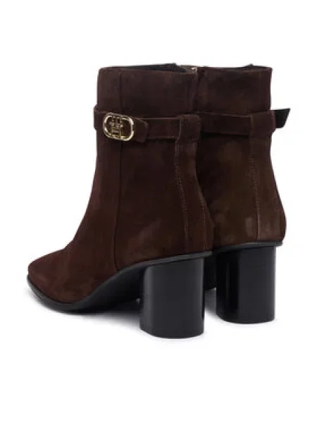 Tommy Hilfiger Škornji Th Strap Suede Block Heel Boot Temno rjava