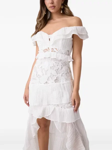 Rochie Guess cu volane asimetrică alb