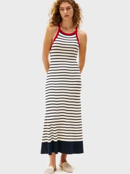 Смугаста трикотажна костюмна сукня Tommy Hilfiger біла