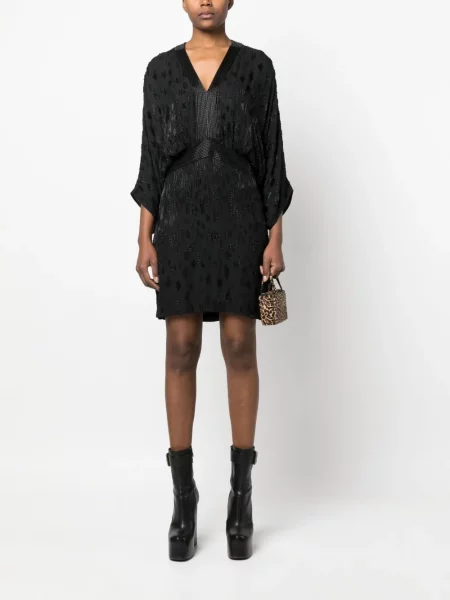 Hedvábné krátké oblekové mini šaty Roberto Cavalli černé