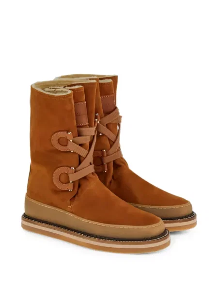 Botki Ferragamo sznurowane koronkowe brązowe
