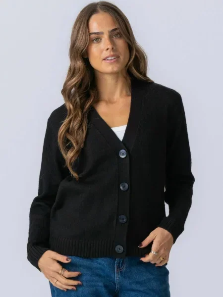TEESHOPPEN Geacă tricotată Knitted Cardigan negru