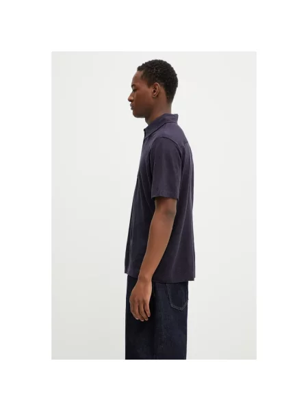 Paul Smith polo lniane granatowy gładki niebieska