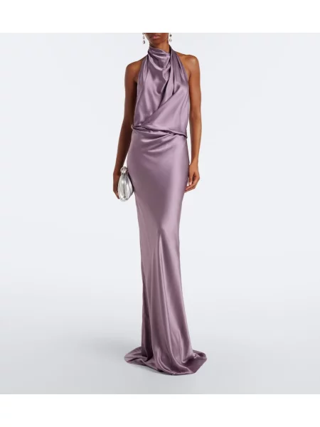 Rochie The Sei de mătase drapată cu spatele deschis violet