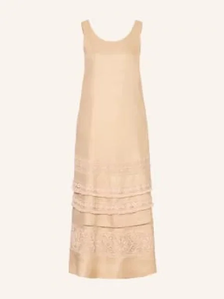 Weekend Max Mara Lněné Šaty Dolmen S Krajkou béžová