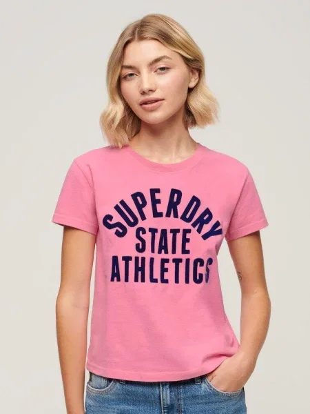 Dopasowany T-shirt z bawełny z nadrukiem Varsity. różowa