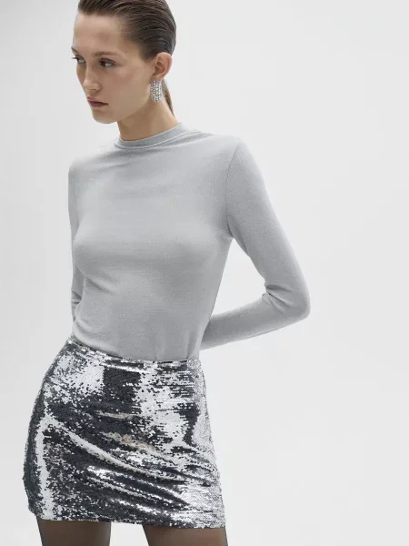 Лонгслів MANGO світло-сірий сірий