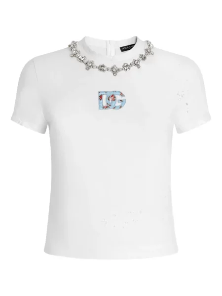 Tricou Dolce & Gabbana cu model floral cu decolteu rotund alb