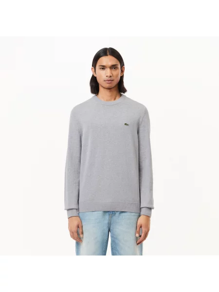 Lacoste Sweter Z Okrągłym Dekoltem Z Organicznej Bawełny szary