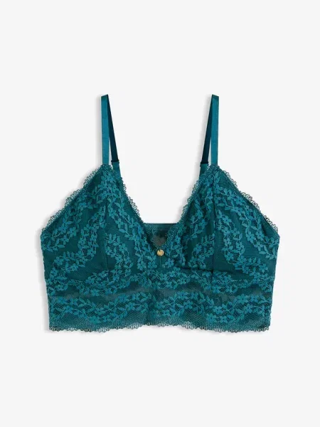 Biustonosz bustier bez fiszbinów z kwiatową koronką niebieski