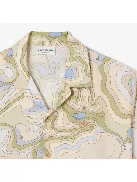 Lacoste Koszula Z Krótkim Rękawem Ze Wzorem Relaxed Fit beżowa