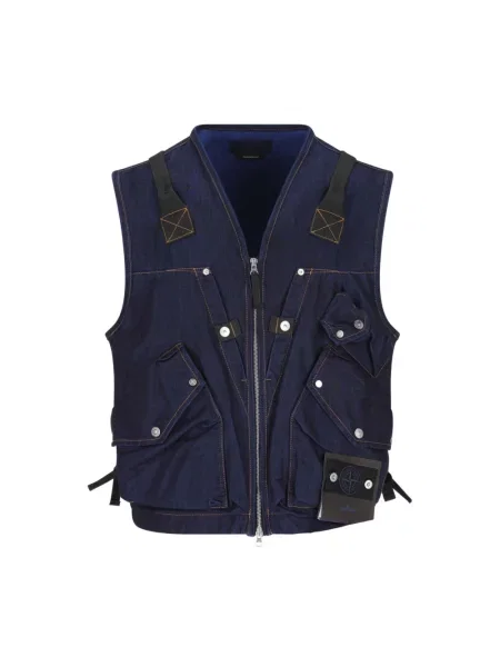 Kamizelka jeansowa Stone Island z kamieniami niebieska