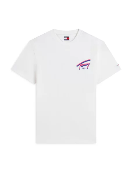 Tommy Jeans Tricou albastru închis / roz zmeură alb