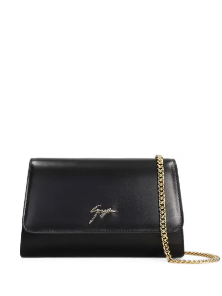 Colier Giuseppe Zanotti din piele cu bretele cu autograf negru
