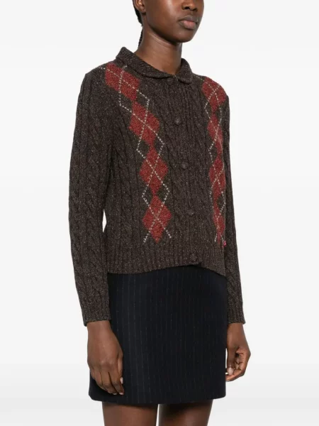 Cardigan Shushu/tong tricotate cu model argyle maro