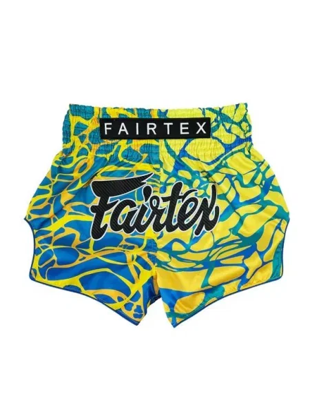 Spodenki Muay Thai Fairtex Magma Żółte/Niebieskie S niebieskie