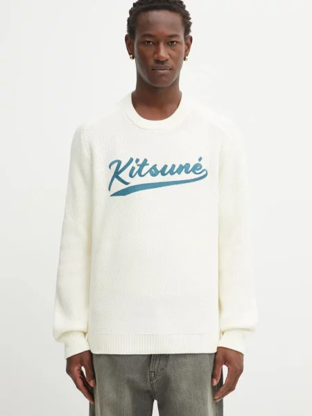Maison Kitsuné pulover Kitsune Varsity Embroidered bej
