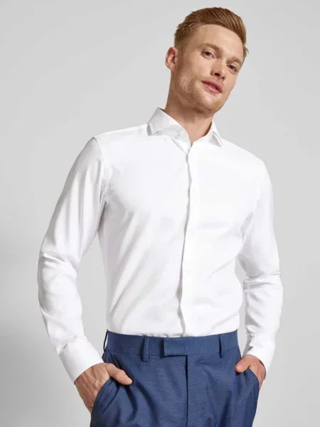 Koszula biznesowa o kroju slim fit z drobnego twillu Boss biała
