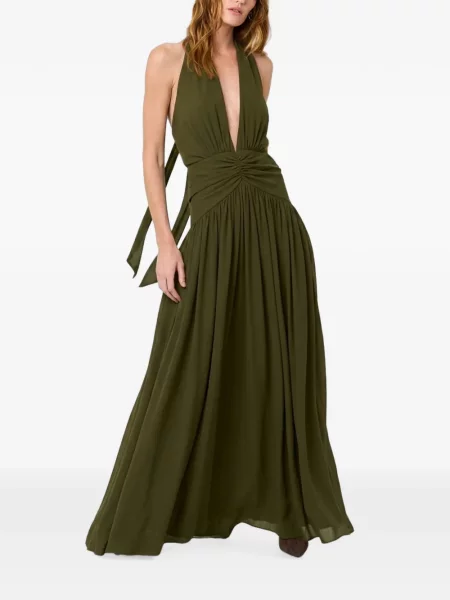 Rochie maxi Nicholas cu volane cu gât halter verde