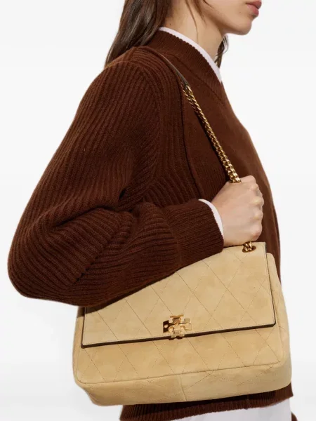 Matlasat geantă shopper Tory Burch din piele de căprioară