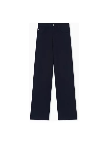 Lniane spodnie Emporio Armani z 5 kieszeniami niebieskie
