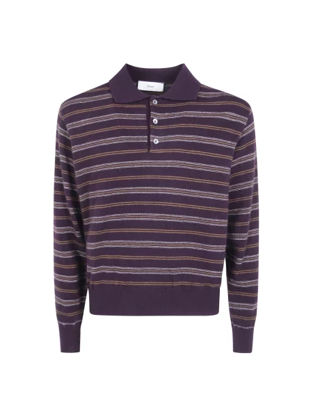 Sweter Dunst w paski z paskiem brązowy