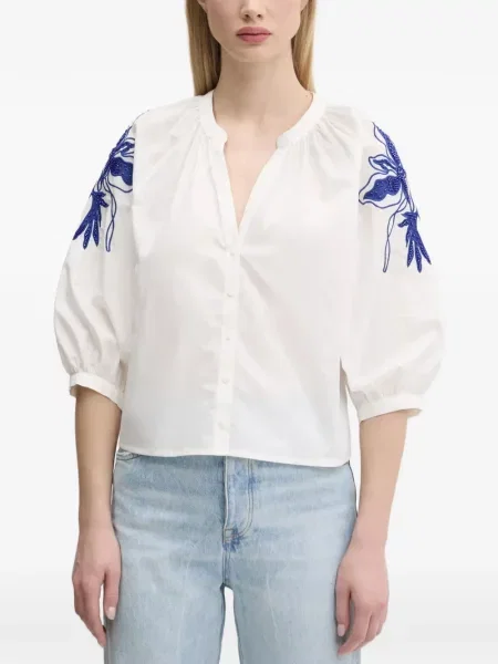 Bluză Desigual cu model floral cu mărgele alb
