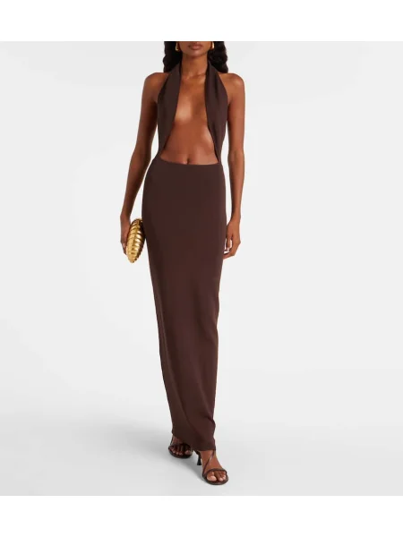Rochie maxi Christopher Esber din jerseu de costum maro