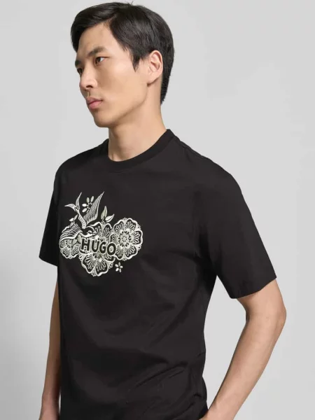 T-shirt o kroju regular fit z czystej bawełny model DANGEN' Hugo czarna