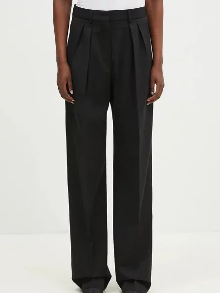 Sportmax pantaloni de lână Assuan wide fit high waist negru