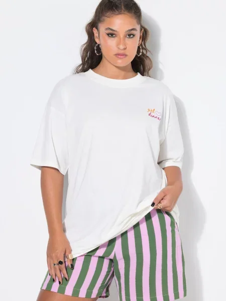 T-shirt krój oversize nadruk Girl Dinner na plecach biała