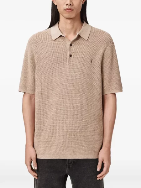 Tricou polo Allsaints cu broderie tricotate