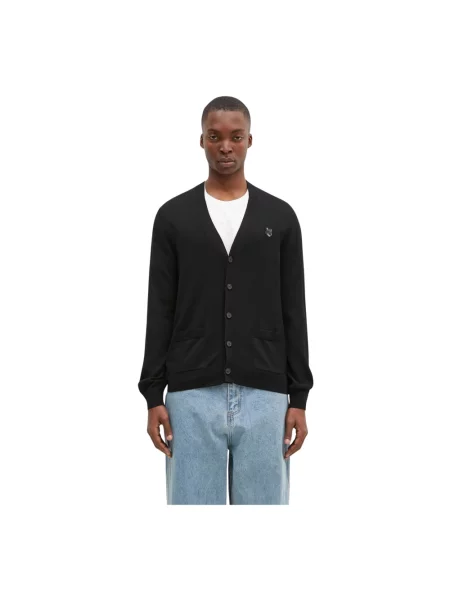Maison Kitsuné kardigan wełniany Bold Fox Head Patch czarny