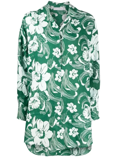 Rochie tip cămașă Faithfull The Brand cu model floral cu imagine de costum verde
