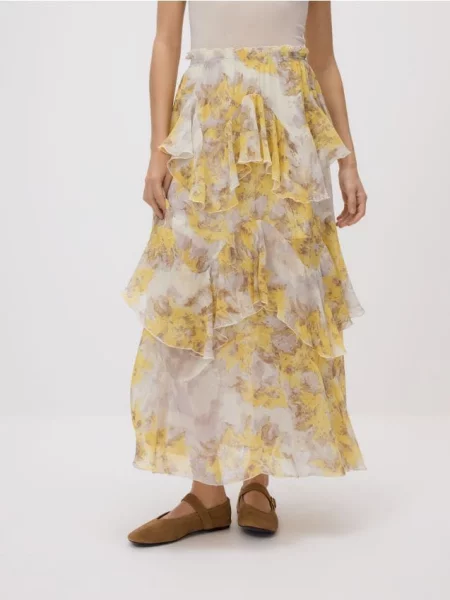 Reserved Fustă cu volănașe galben-deschis galben