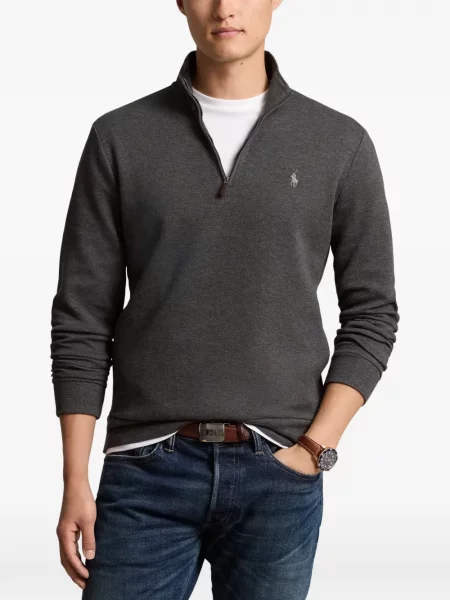Tricou polo Polo Ralph Lauren cu autograf cu 5 buzunare în carouri gri