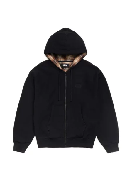 Hanorac cu glugă Stüssy cu broderie în carouri negru