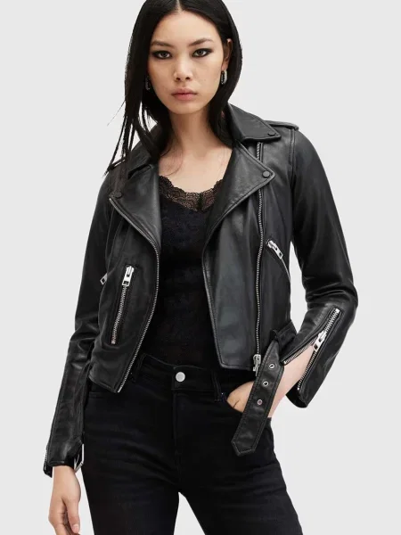 Яке AllSaints Balfern Leather Biker Jacket Black 10 черно