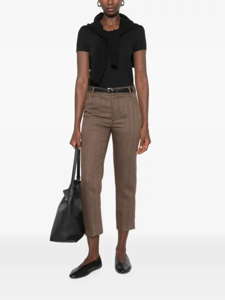 Decupat pantaloni Dondup de lână cu model herringbone maro