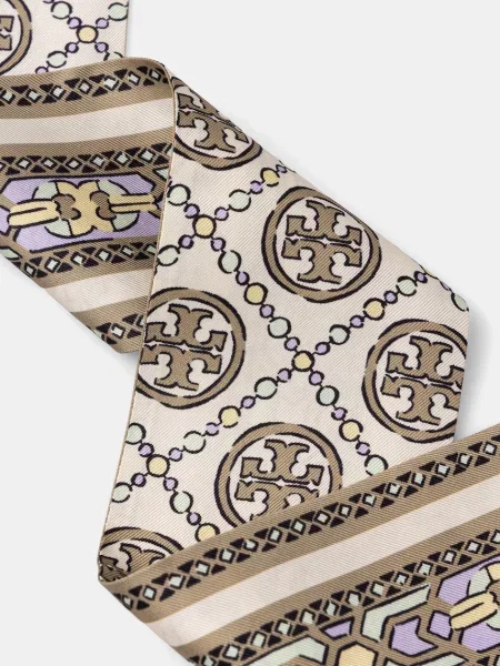 Fular Tory Burch de mătase bej