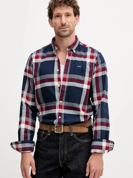 Риза Barbour FOLLEY със стандартна кройка с яка с копче тъмносиньо