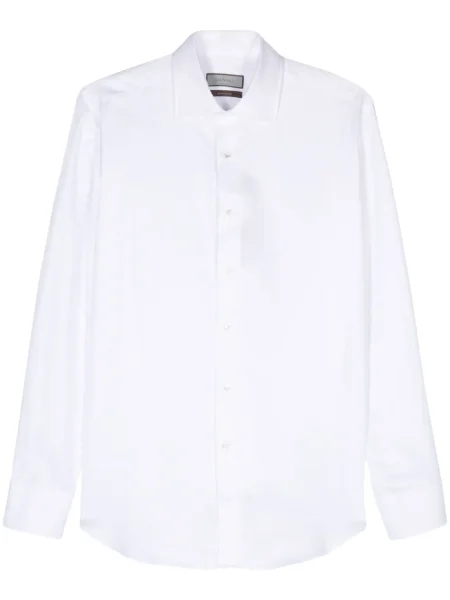 Cămașă Canali cu model herringbone alb